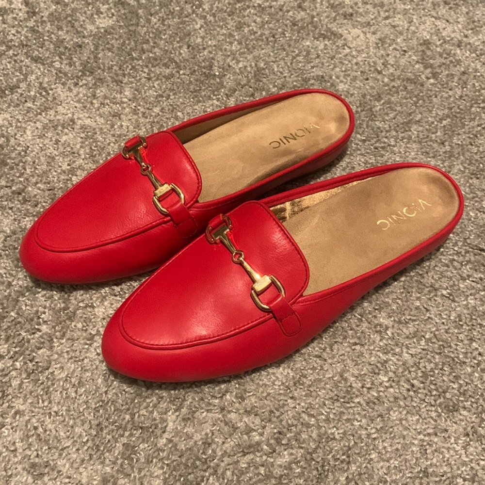 Red Vionic mules